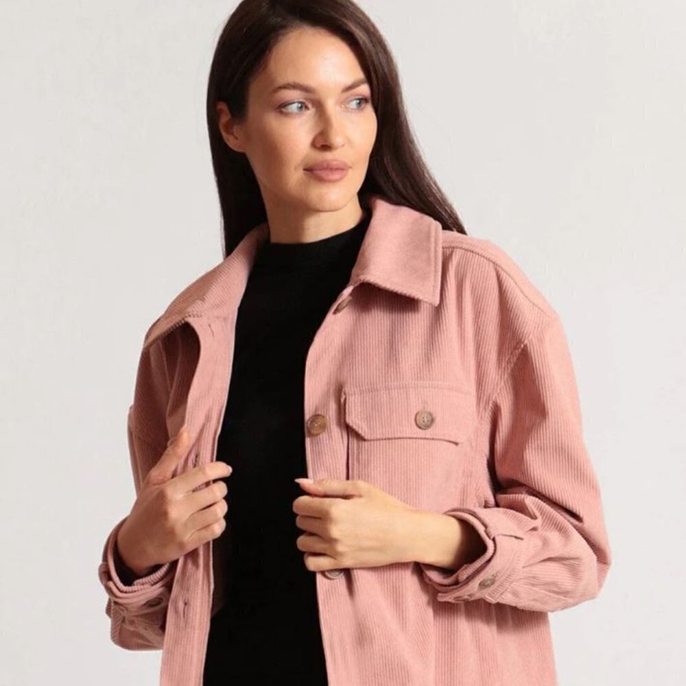 Avec Les Filles Rose Pink Corduroy Cropped Shacket Jacket Size Medium - Picture 2 of 15